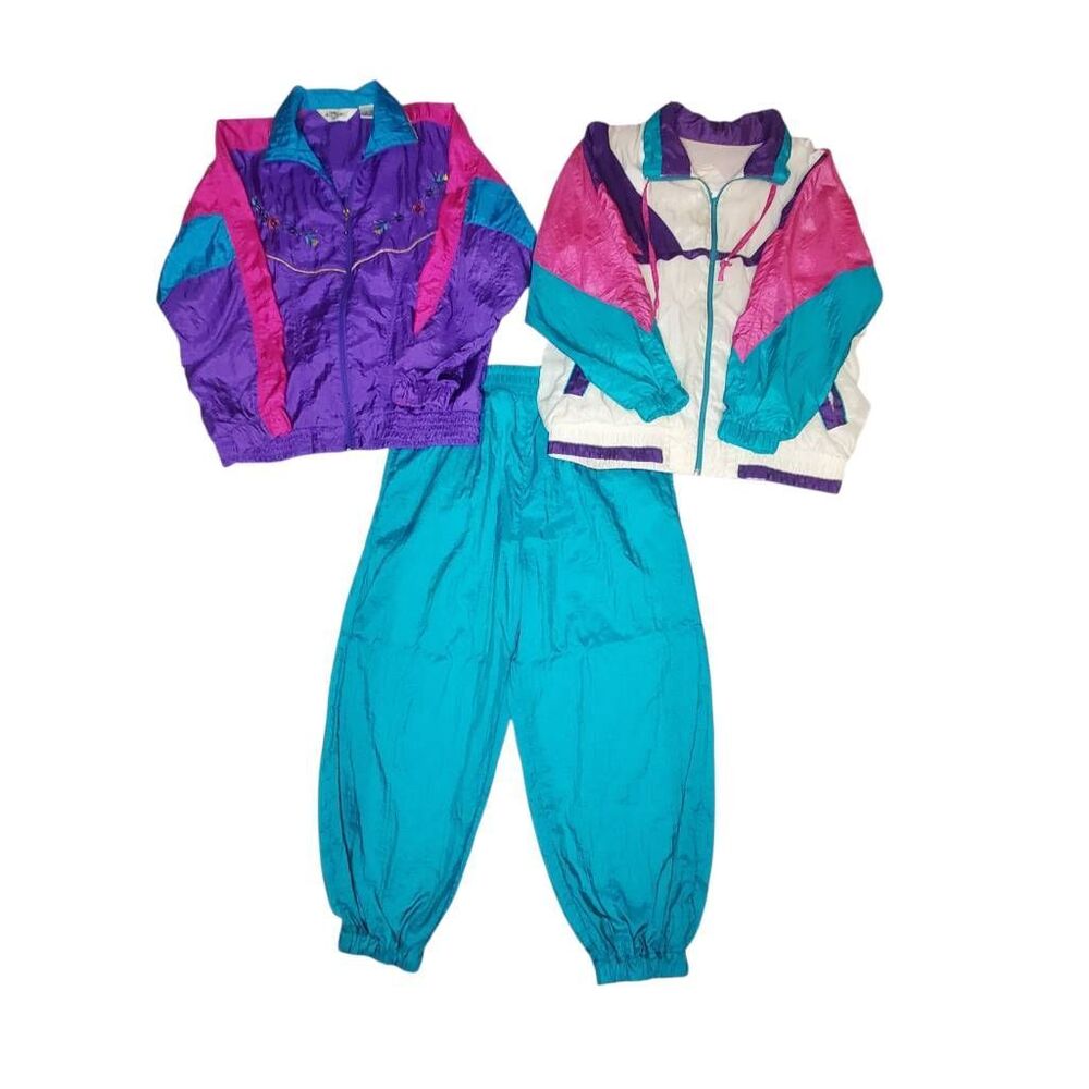 Laura Katherine Vintage 80's 90's Colorblock Windbreaker Tracksuit Set 2 Jackets